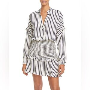 NWT - Aqua Bloomingdale’s Striped Smocked Mini Dress - Blue White - Medium